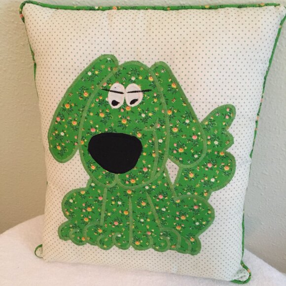 Calico Puppy Dog Pillow with Paw Prints on Back 10" x 12" Handmade - Picture 1 of 4